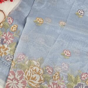 Floral Embroidered Organza Saree Powder Blue